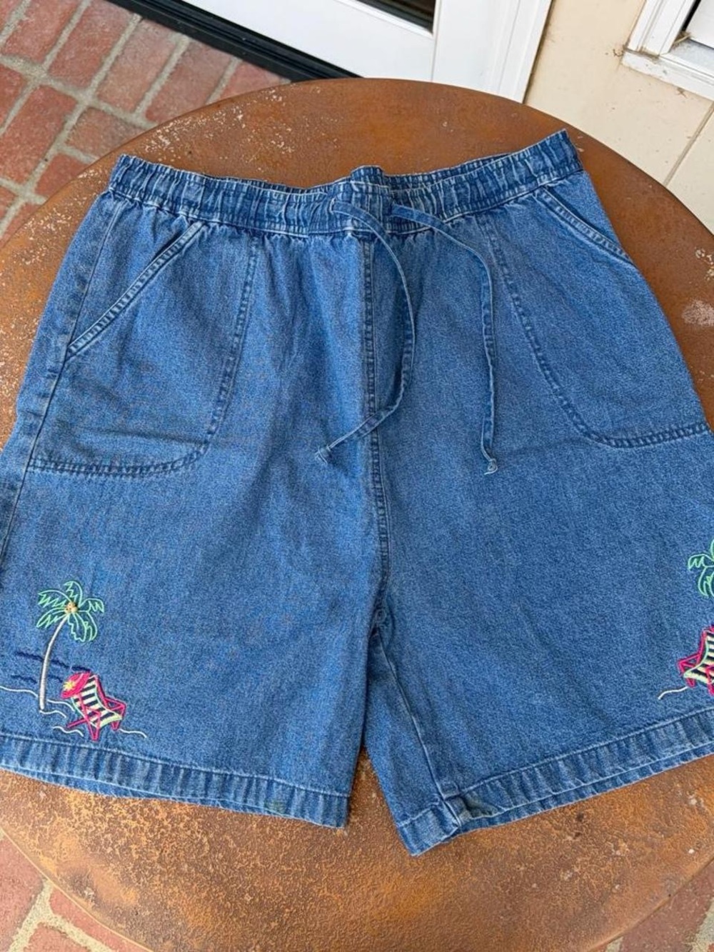 Vintage 90s K.T. Sport Denim Shorts w/ beach Embroidery sz XL #retro #hipster